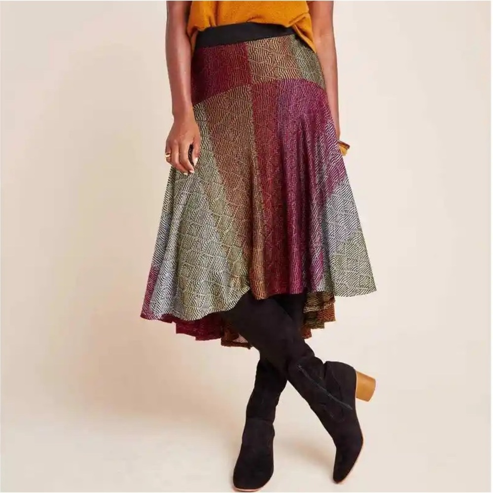 Anthropologie Cecilia Prado Bold Colour + Abstract Midi Skirt, High to Low Hem.